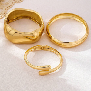 Modernist Asymmetrical Teardrop Bangle Set in Gold